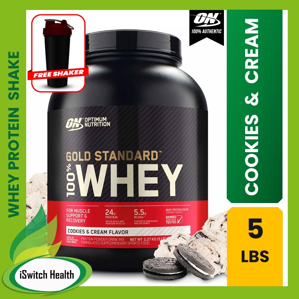 Optimum Nutrition Gold Standard Whey Protein Powder 5lbs WITH FREE SHAKER ON Whey Protein