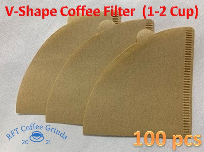 100 pcs Set V Shape Coffee Filter Paper 1-2 Cup Unbleached Brown ...