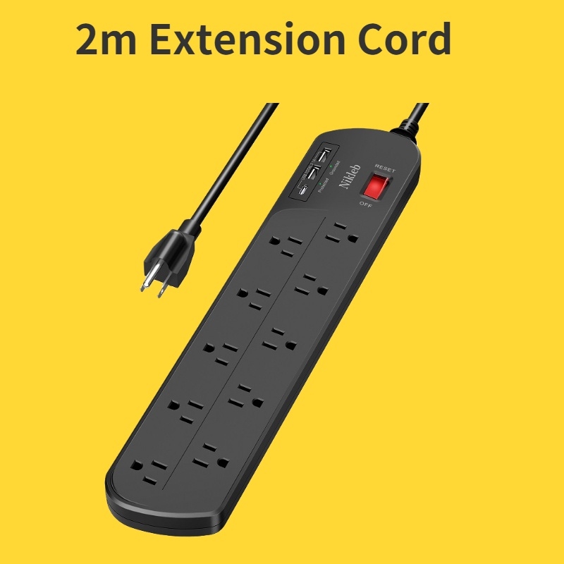 Extension Cord 1.5M w/ USB C Port Power Strip 6 Socket Portable Home