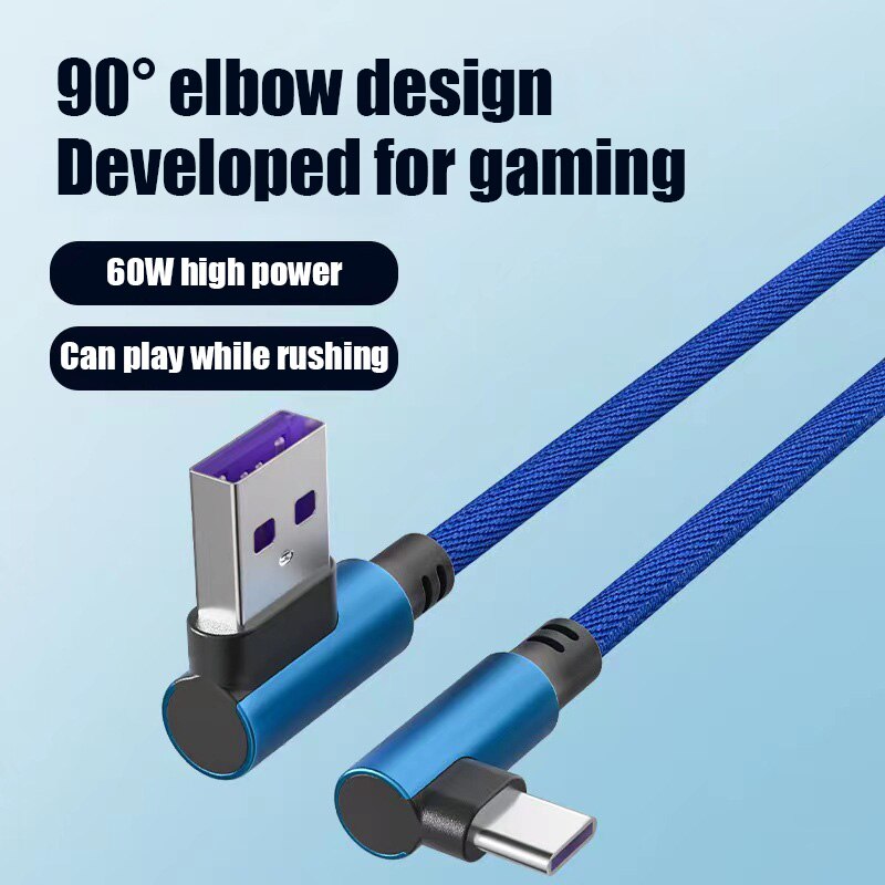 5A USB Type C Cable Wire Mobile Phone Fast Charging 90 Degree USB C Cable Type-C Charger Micro USB Cables For Suitable For Samsung S22 S21