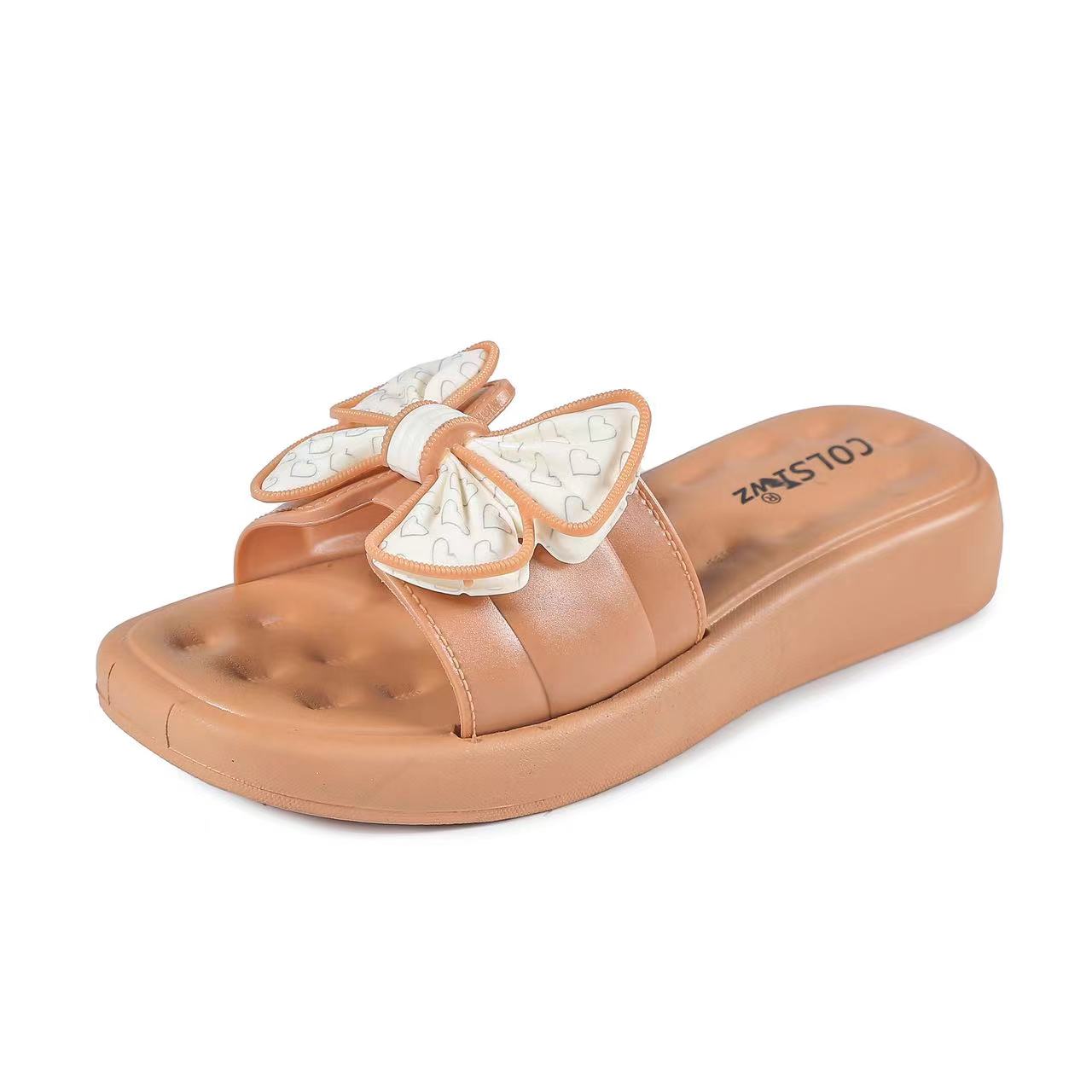 New arrival ribbon design one slide flat soft rubber slippers