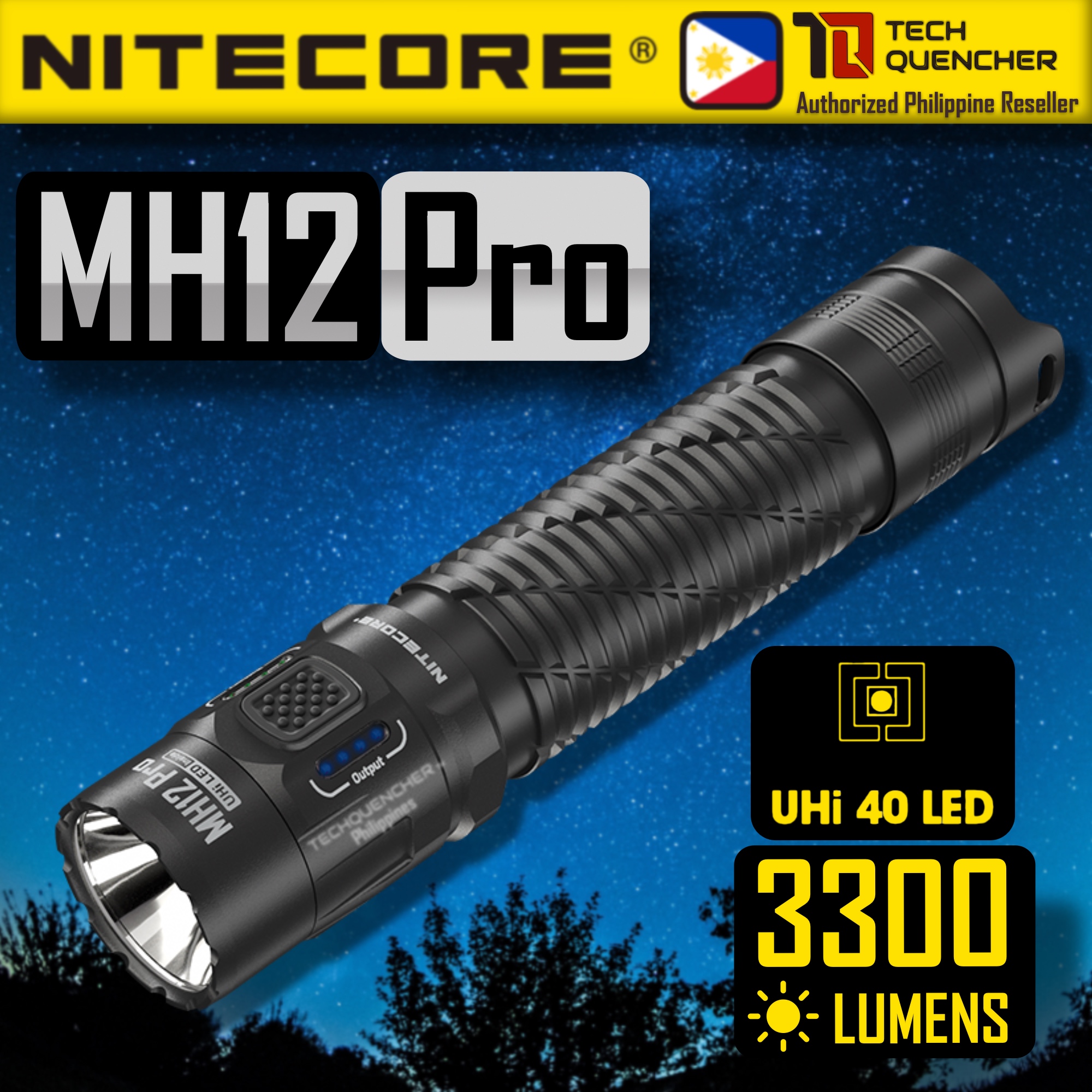 Lampe Torche Nitecore MH12 Pro 3300 Lumens Rechargeable USB-C - 505m De Portée - IP68