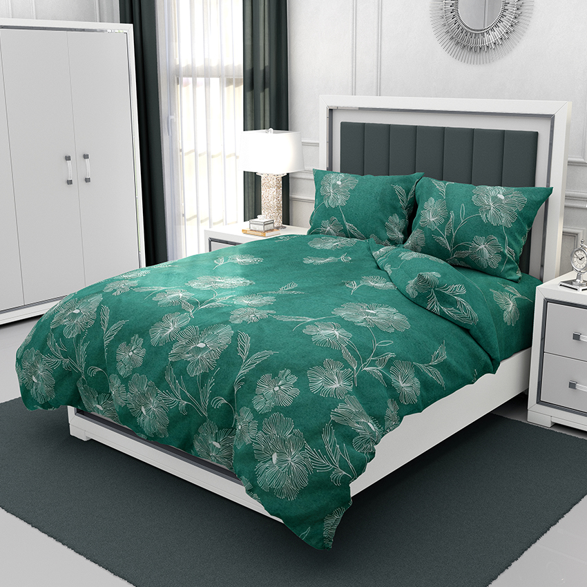 Snuggie Sheets PH 3in1 Dark Green Stencil White Flower Printed Bed