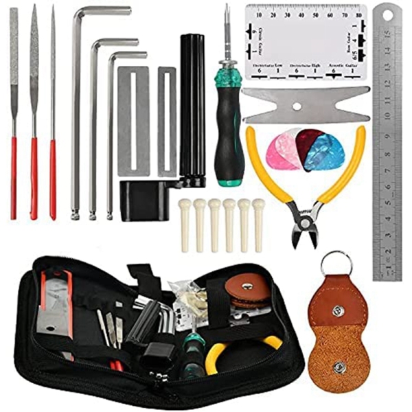 Guitar Tool Kits,28Pcs Repair Setup Maintenance Adjustments with Carry Bag DIY for Electric Guitar, Ukulele, Bass Banjo