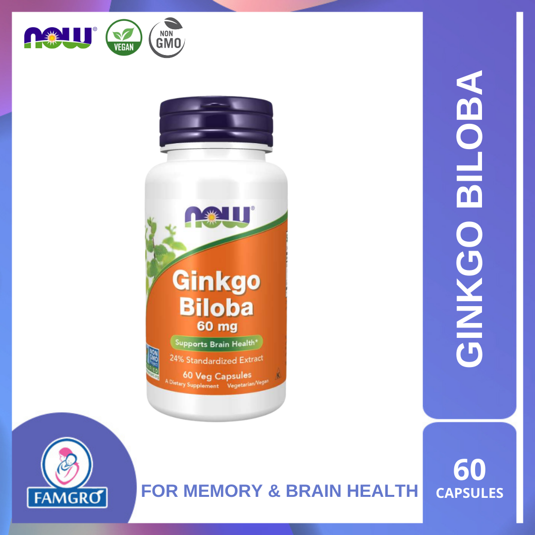 NOW Foods Ginkgo Biloba for Memory & Brain Health 60 mg 60 Veggie