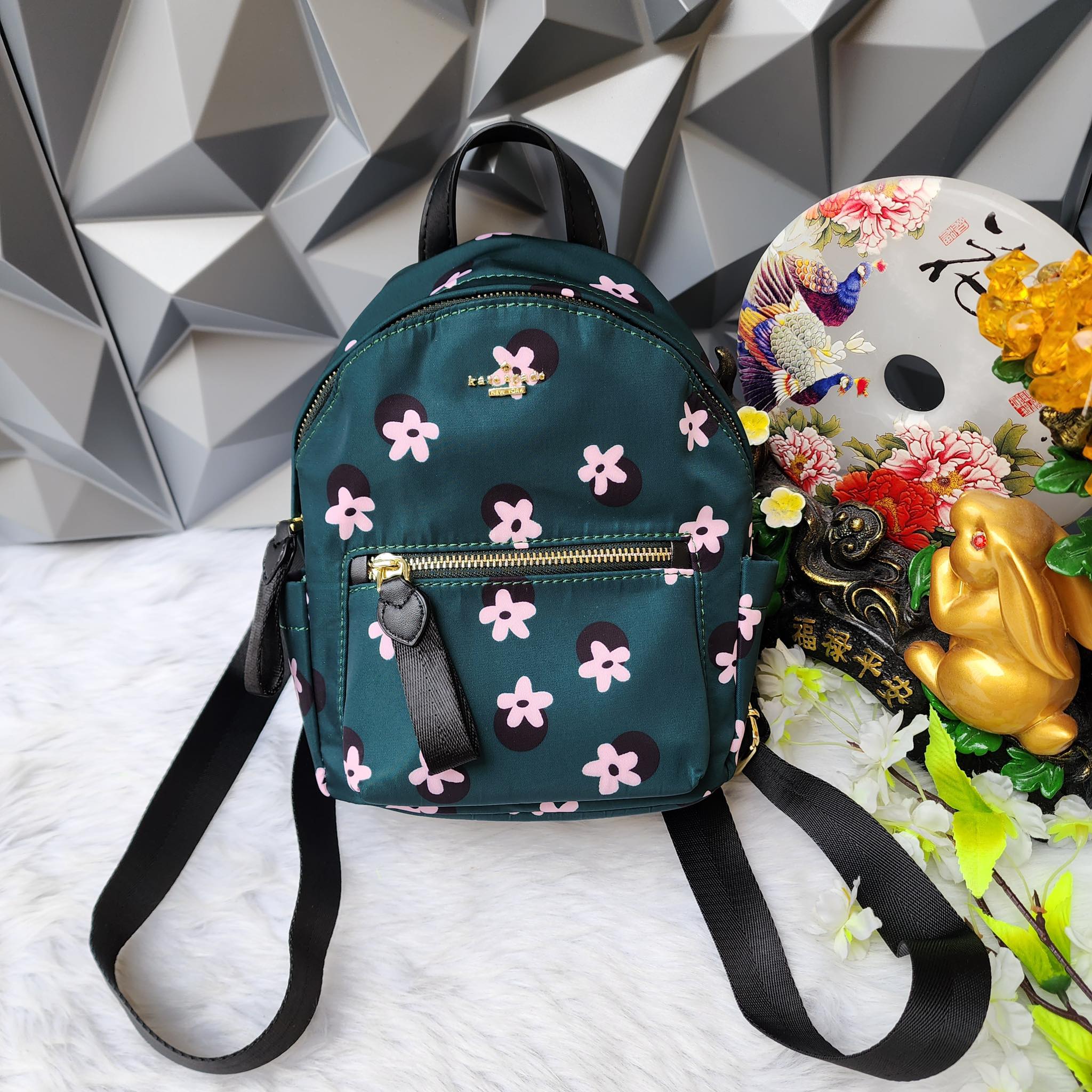 Black floral mini outlet backpack