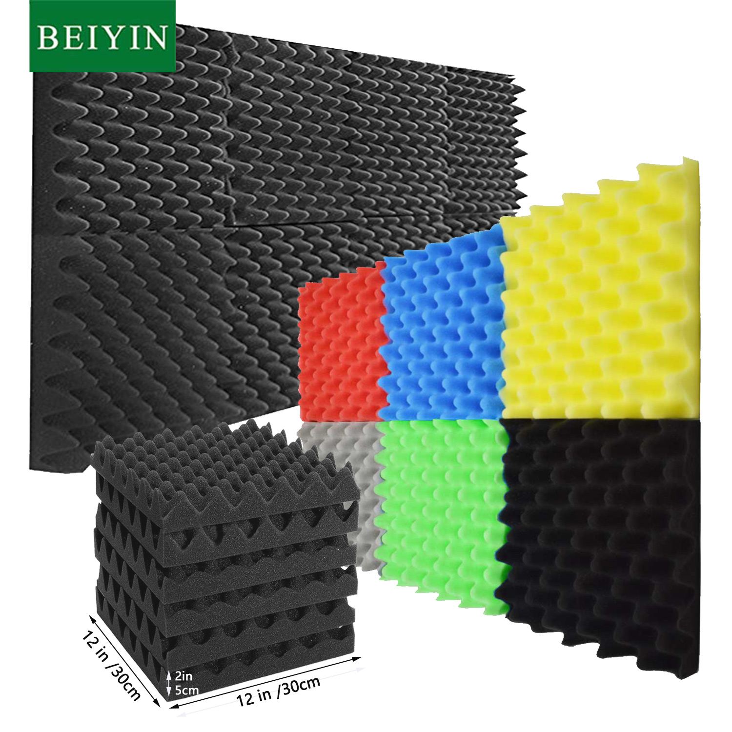 BEIYIN 48Pcs Egg Crate Acoustic Foam 30x30x5cm Soundproof Dampening