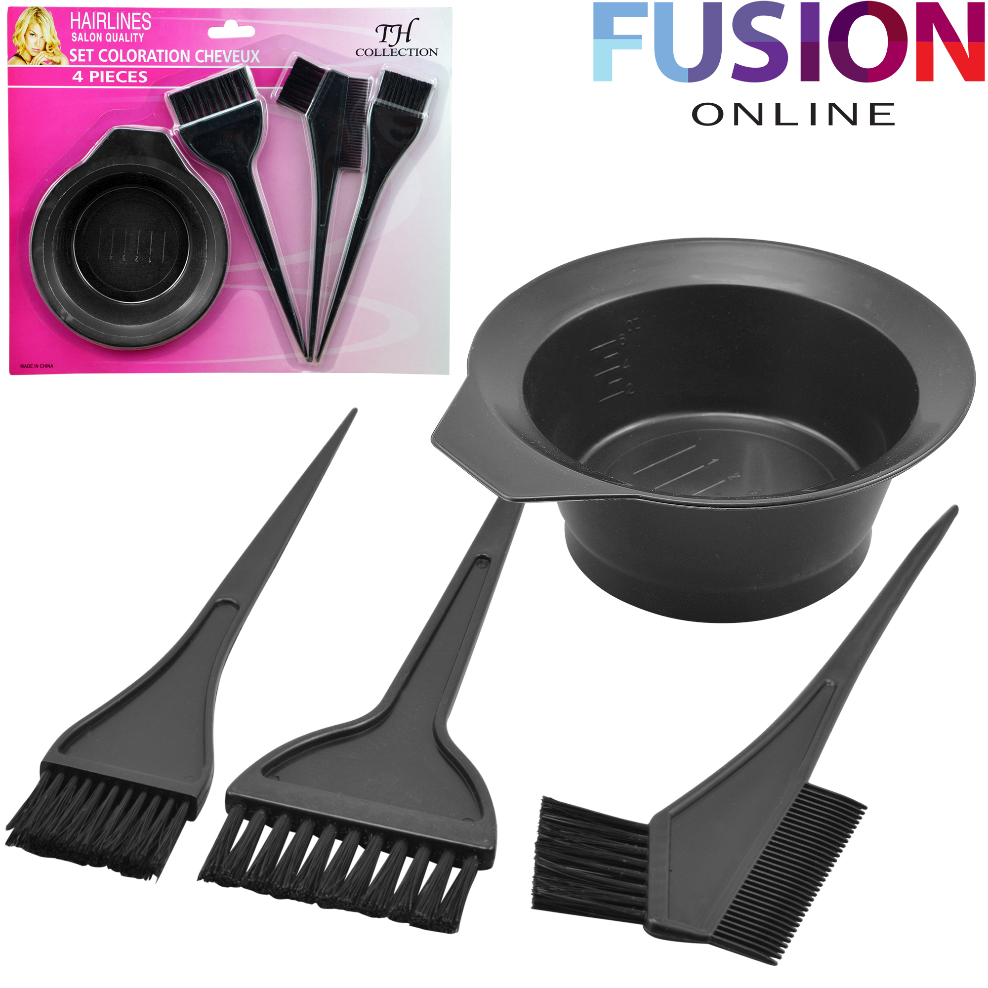 hair Dying Brushes & Bowl Set 4in1 Bowl With 3 Brush (Black