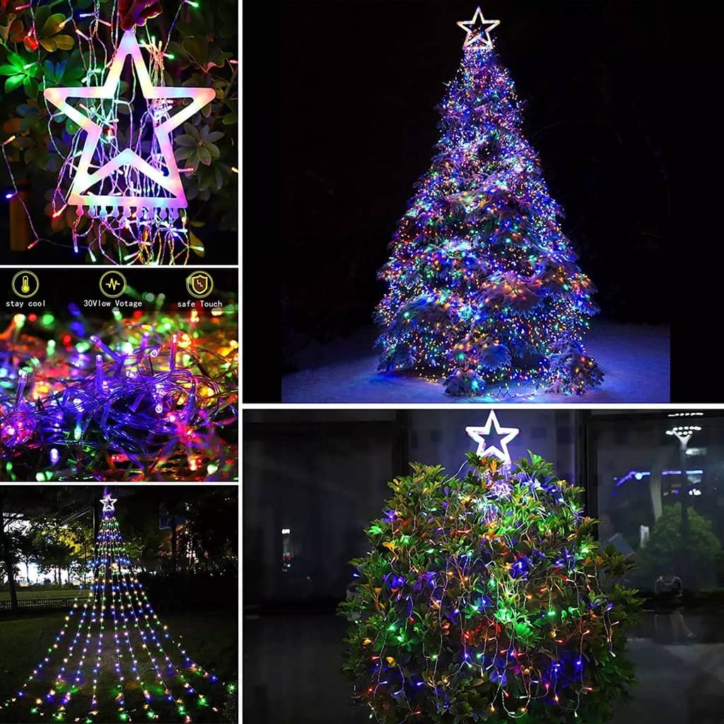 LED Five Pointed Star Waterfall Light Christmas String Hanging Curtain