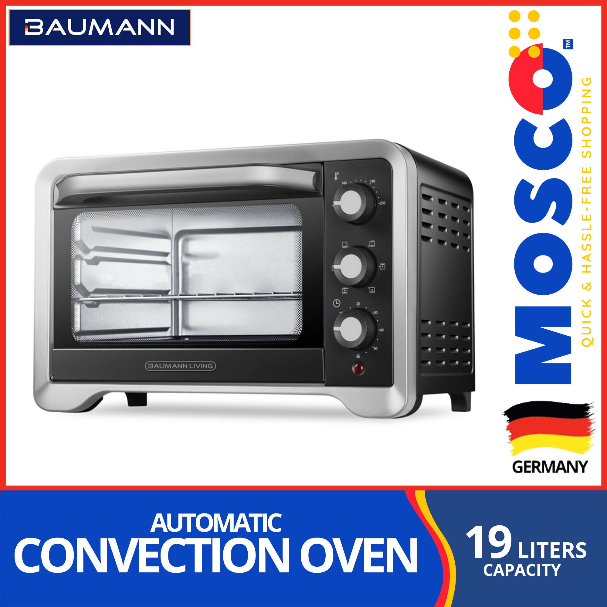 Baumann™ 19Liter Convection & Rotisserie Oven Toaster control up to