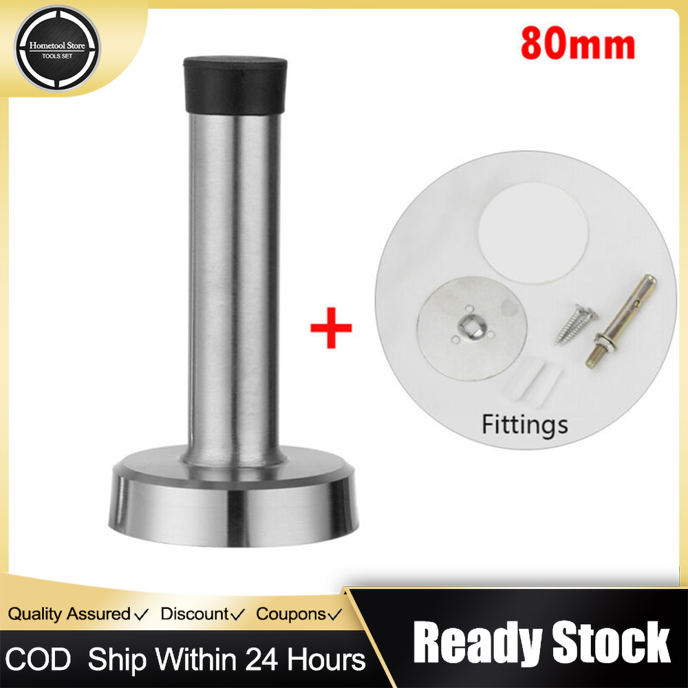 Door Stop Projecting Wall Skirting Mounted Pillar Doorstop Rubber Buffer Stopper Stainless Steel