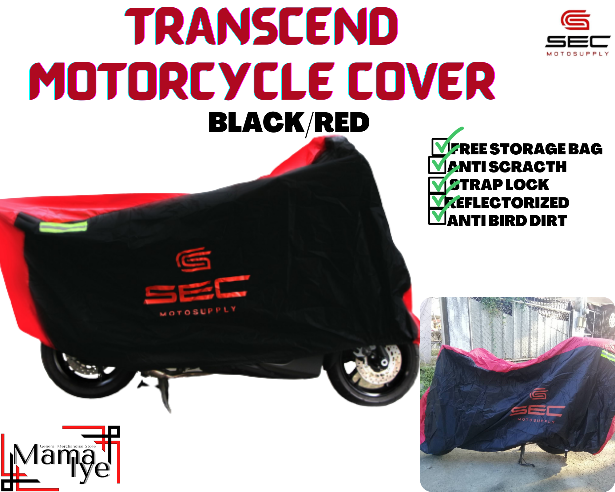 SUZUKI SKYDRIVE CROSSOVER, SEC Transcend Motorcycle Cover 2020 Black/Red  (LARGE)