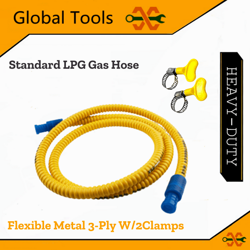 Heavy Duty Standard LPG Gas Stove Hose Flexible Metal 3Ply Rubber Gas Hose With 2 Clamp 1.5m