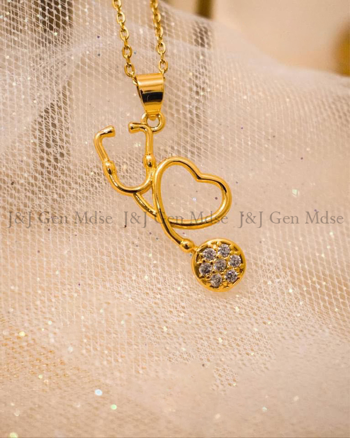 J&J Gold plated Diamond Studded Stethoscope necklace | Lazada PH