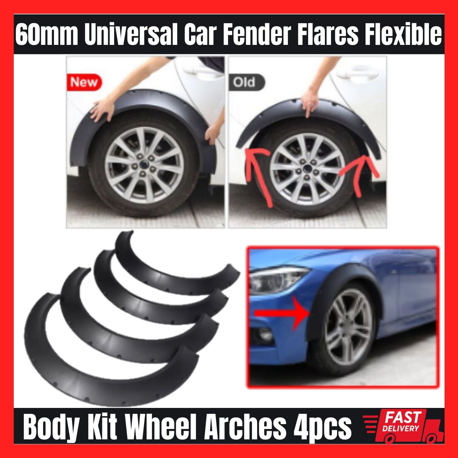 NEW 60mm Universal Car Fender Flares Flexible Durable Extra Wide Body