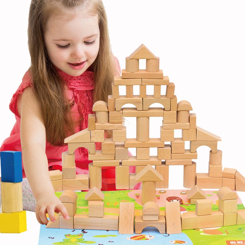 100 pieces of wood block green wood color gnawing building blocks solid solid wood building