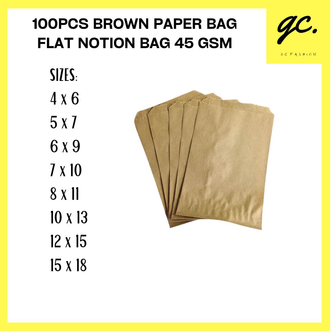 GC Approx. 100pcs Flat Brown Paper Bag Notion Paper Bag Kraft Bag 45gsm