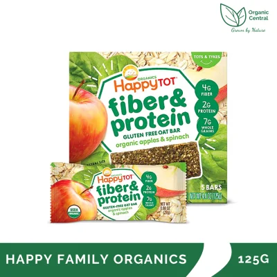 Happy Family Organic HappyTot Fiber & Protein Gluten Free Oat Bar Organic Apples & Spinach 125g (5 bars)