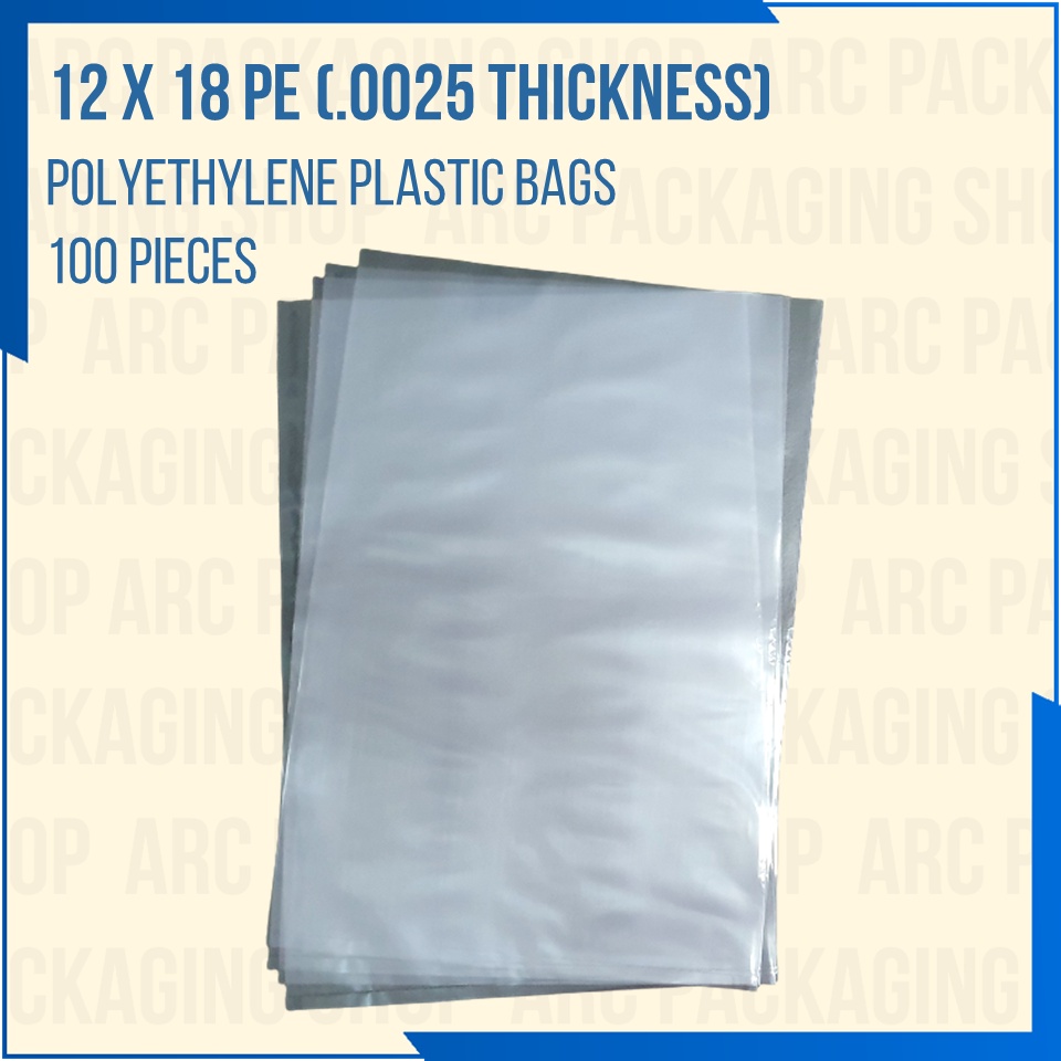 12x18 PE Polyethylene Plastic Bag (Thickness .0025) 1 Pack (100pcs