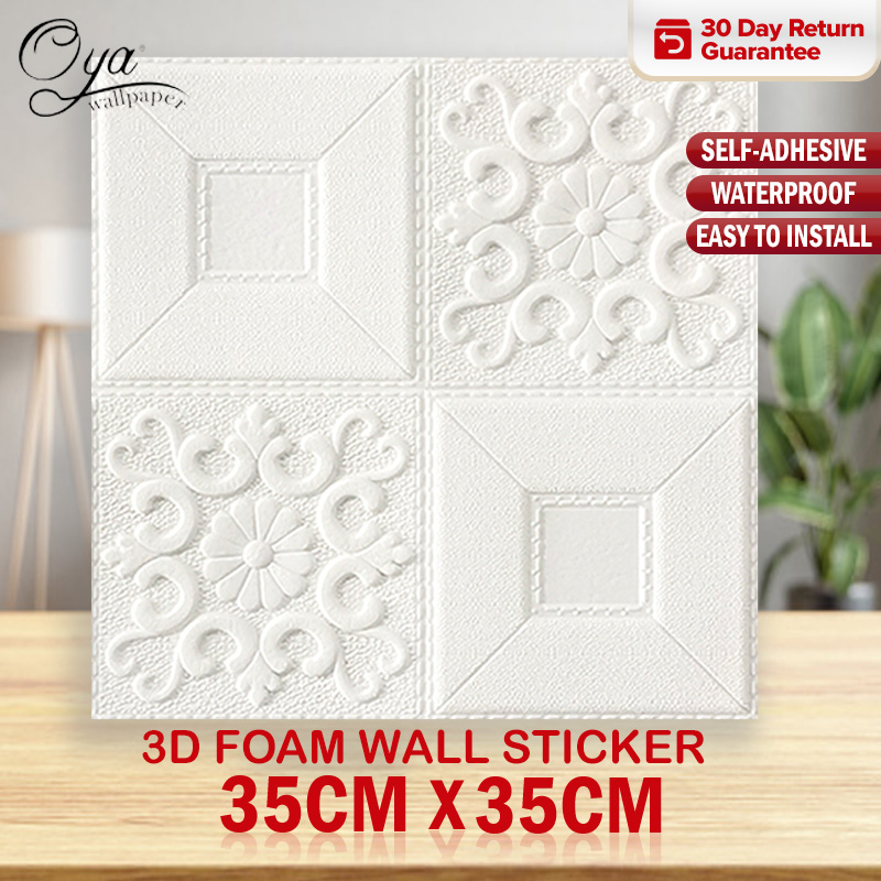 OYA wallpaper 35*35cm per pc 3d foam ceiling flower design wall sticker  decorative design 3D wallpaper for wall decor PVC waterproof wall sticker  wall paper | Lazada PH