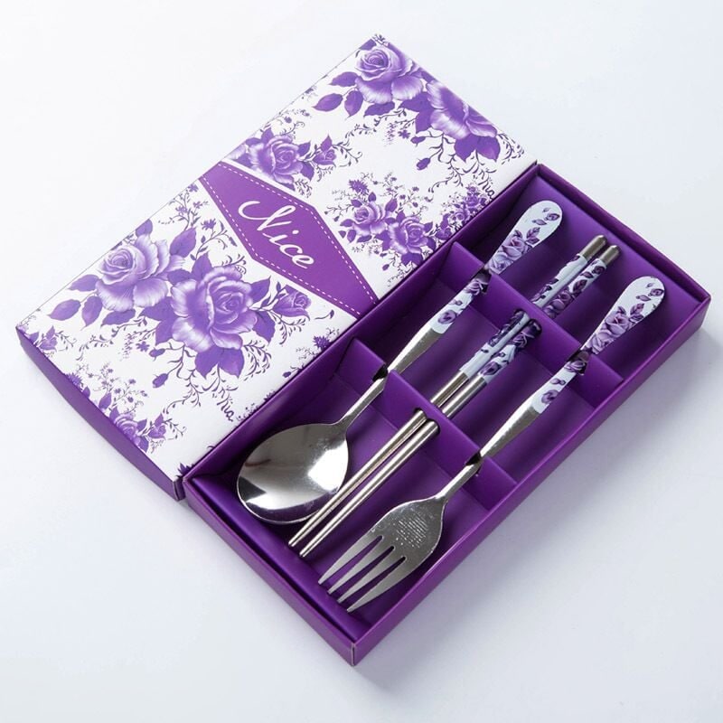 Luckin Mart Creative Gifts Cutlery Chopstick Spoon Fork Set Package Spoon Fork and Chopsticks