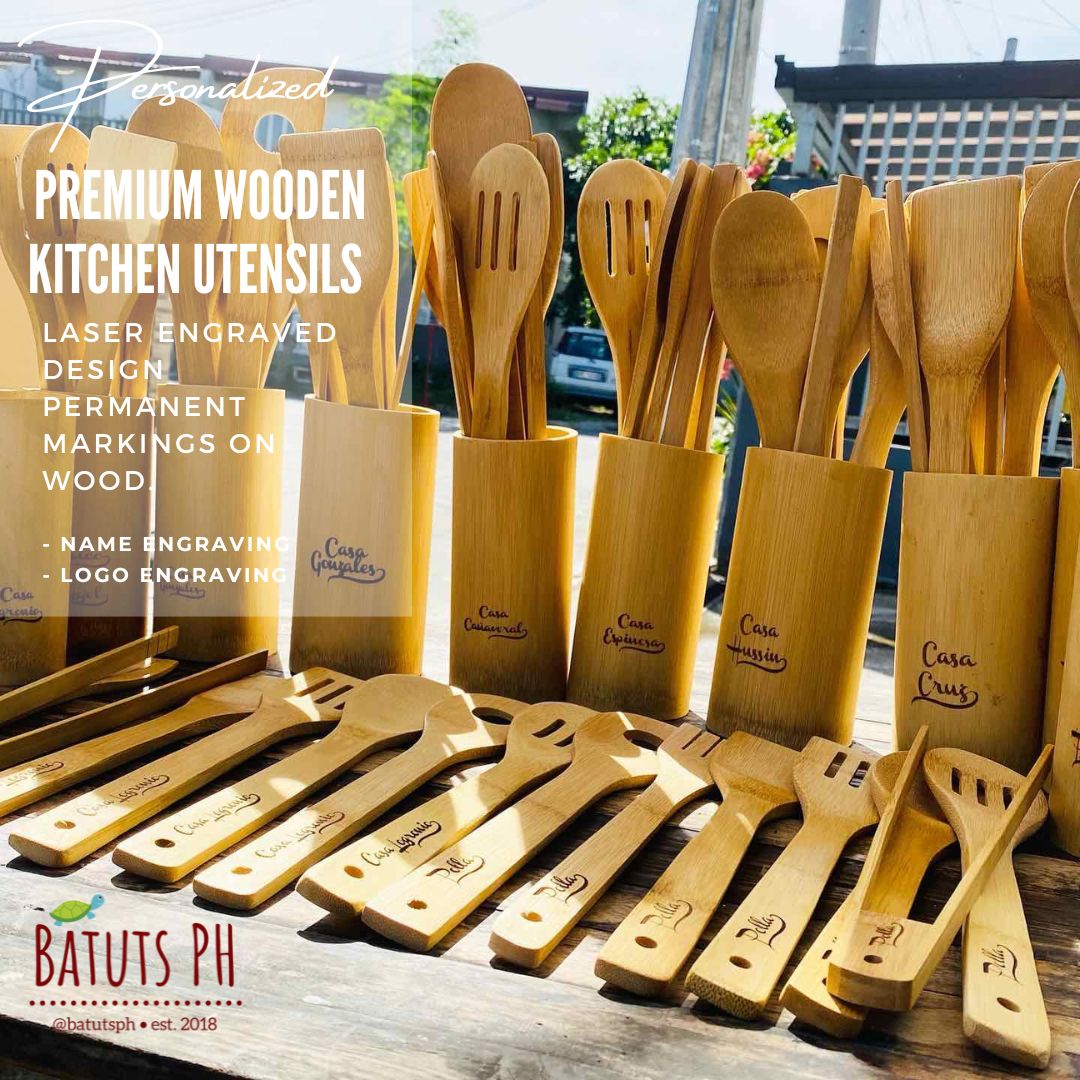 Batuts Ph Personalized Wooden Kitchen Utensils Laser Engraved Non Fading Design Cooking