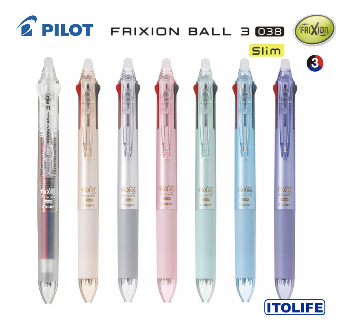 Pilot FriXion Ball Slim 3 Color Multi Pen - 0.5mm - White