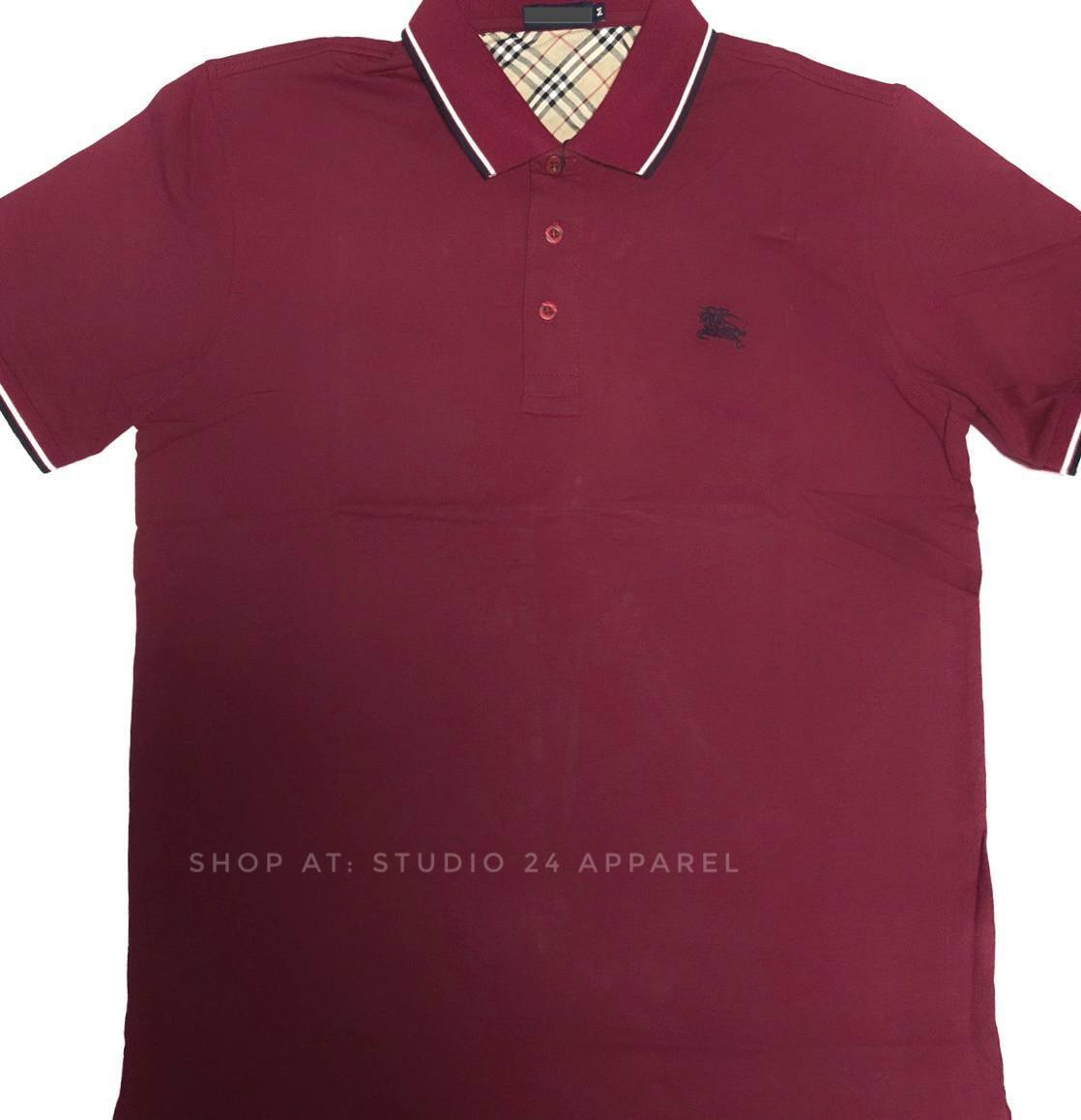 Burgundy burberry outlet polo shirt