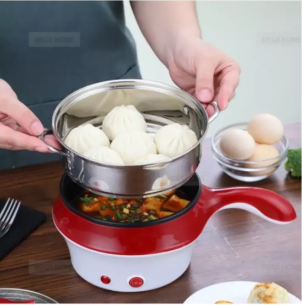 JIAN YA NA 110V Electric Skillet with Lid 4-in-1 Multifunction Non-Stick  Stainless Steel Electric Hot Pot Noodles Rice Cooker Steamed Egg Soup Pot
