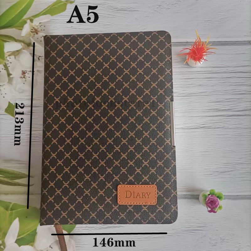 Super thick A5 grid leather-bound business notebook thick vintage diary ...