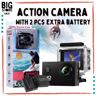【 2 EXTRA BATTERY 】 SPORTS CAM Extreme HD 1080P Action Camera Motorcycle Recorder Bicycle Recorder 1080P 2.0 LCD Screen Waterproof 30M DV Recording Mini Skiing Bicycle Photo Video Cam Sports Action Camera With Waterproof Case (black)