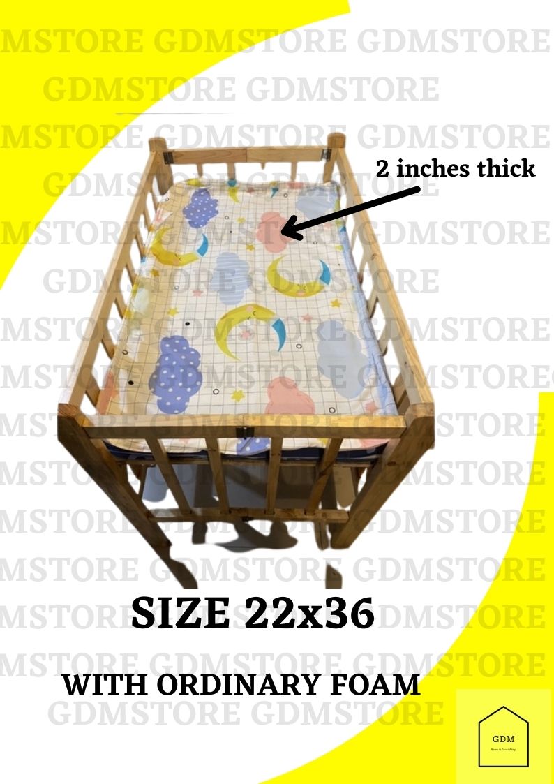BABY CRIB WOODEN WITH FOAM 2INCHES /(22X36) / CRIB WITH URATEX 2INCHES