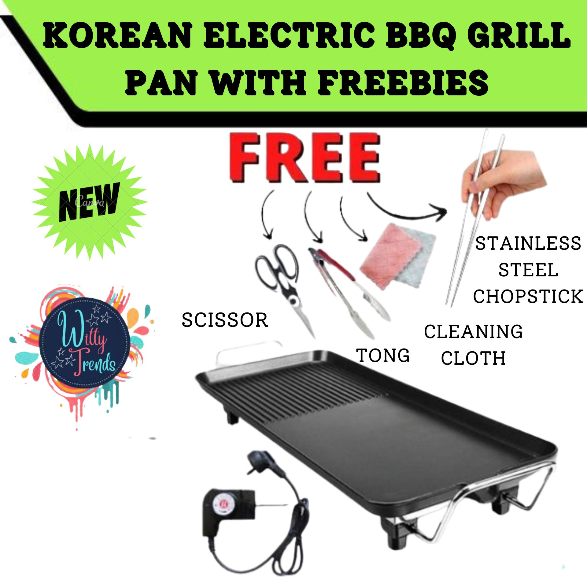 WittyTrends 100 High Quality KOREAN ELECTRIC BBQ GRILL PAN WITH