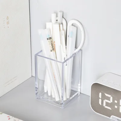 Acrylic Transparent Pen Holder Make up Minimalist Desk Storage Box