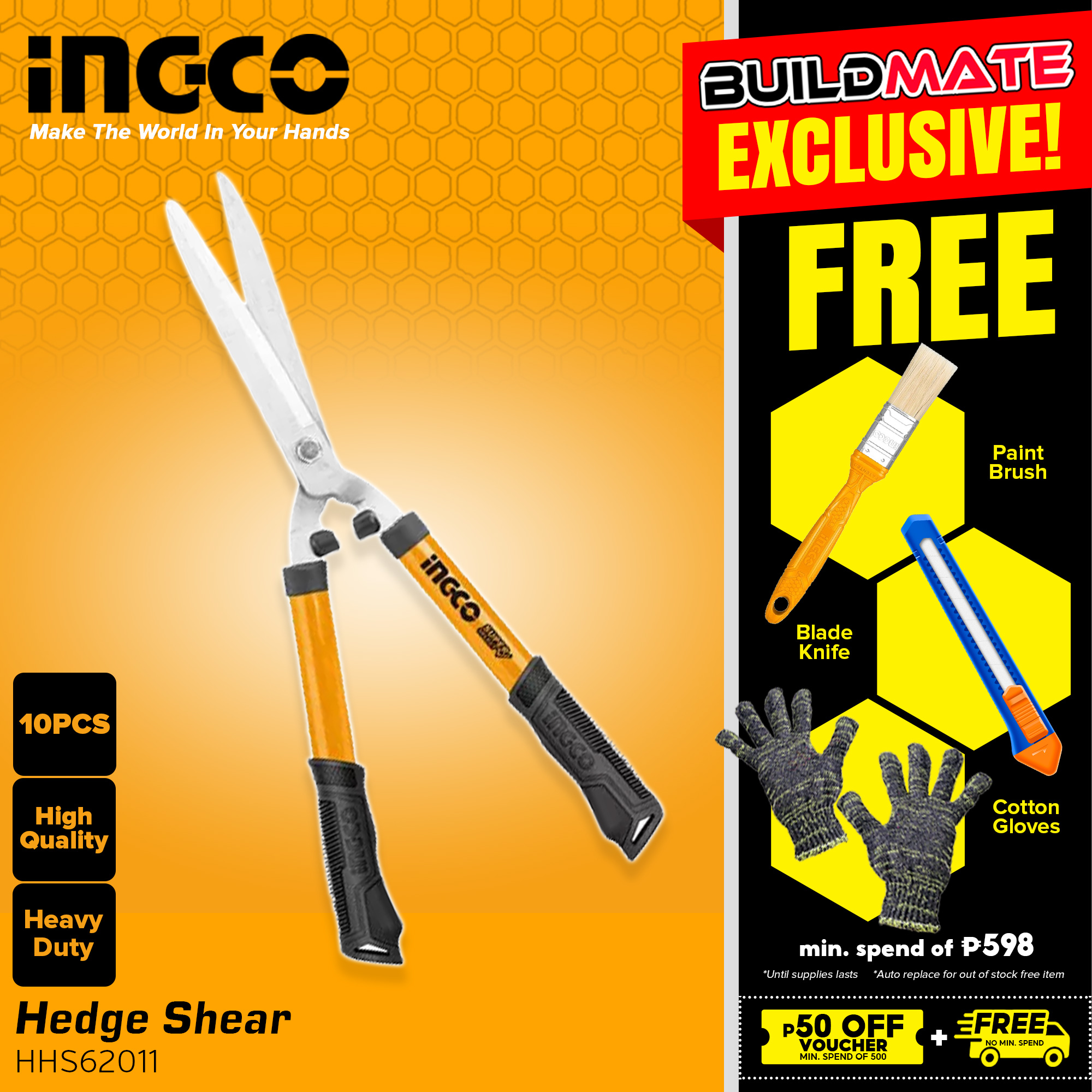 BUILDMATE Ingco 22" Inch Garden Plant Hedge Grass Shear Cutting Scissor