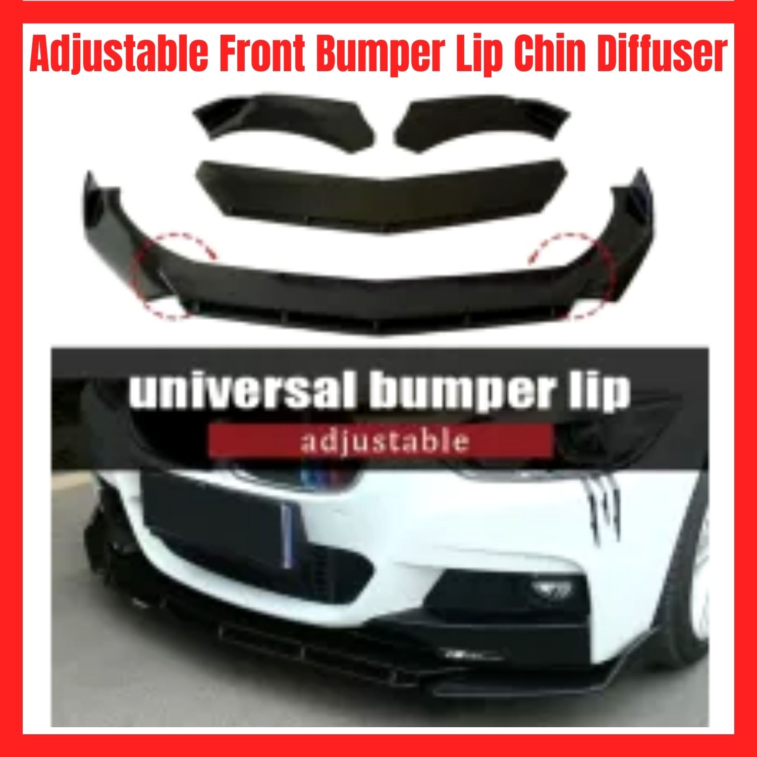 Glossy Black Car Universal Adjustable Front Bumper Lip Chin Diffuser