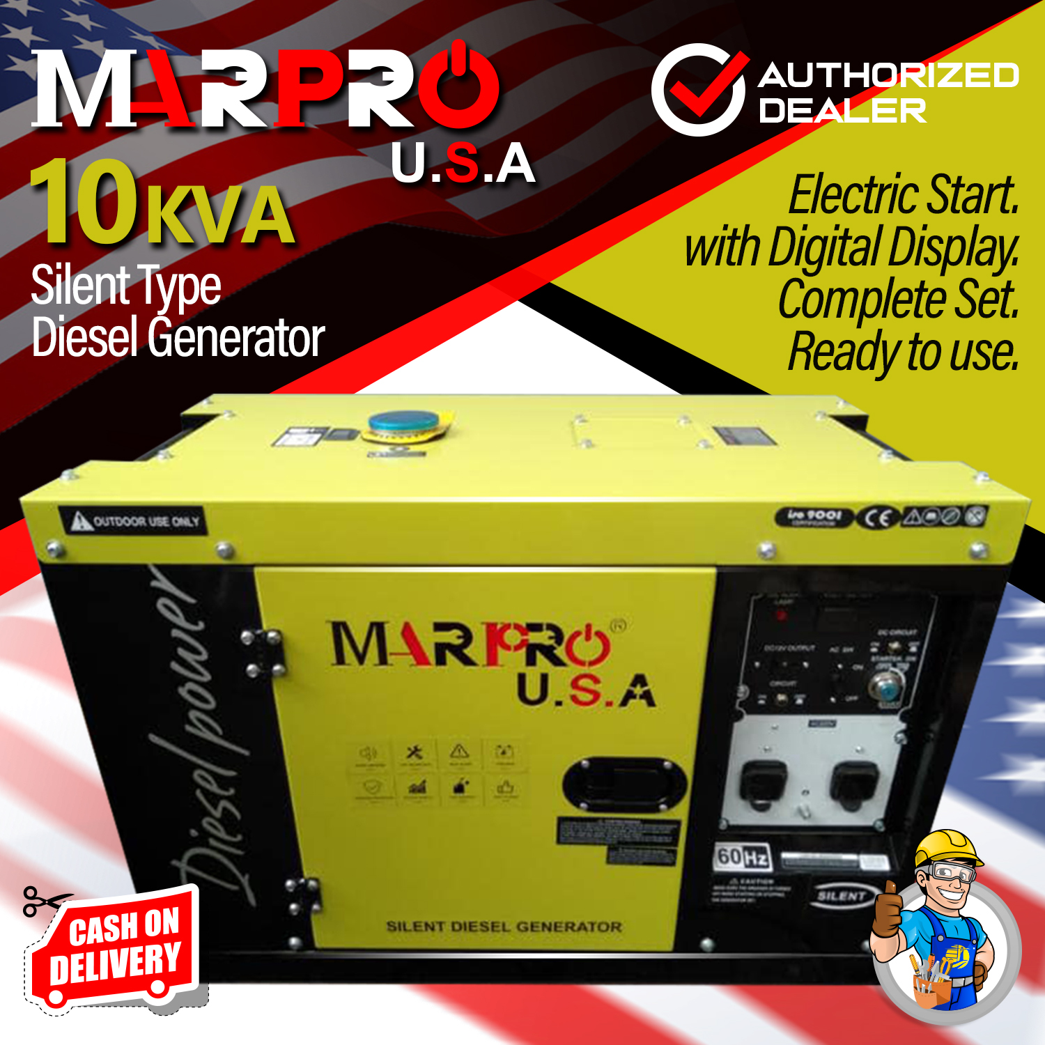 MARPRO USA 10kva 10000W Silent Diesel Generator Electric Start