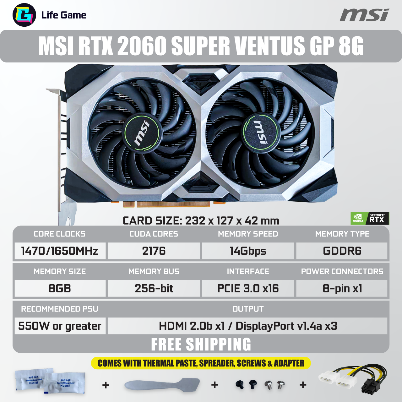 Used MSI RTX 2060 Super Gaming GP 8GB VENTUS OC RTX 2060 Graphics