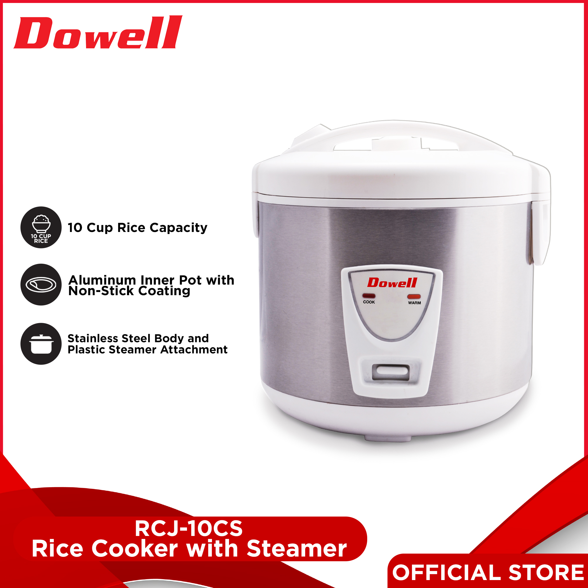 Dowell RCJ10CS 10 Cups Portable Jar Type Rice Cooker Mini Rice Cooker