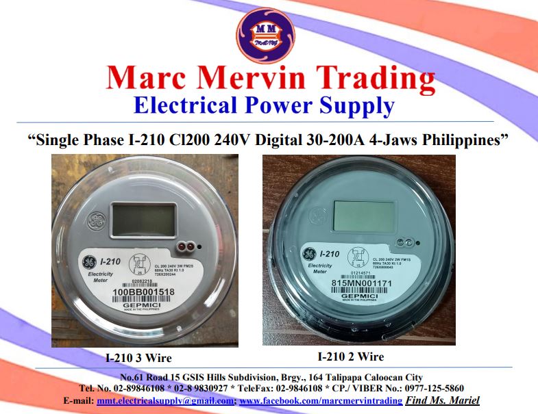 I210 GE SINGLE PHASE (DIGITAL TYPE) KILOWATTHOUR METERS (Philippines