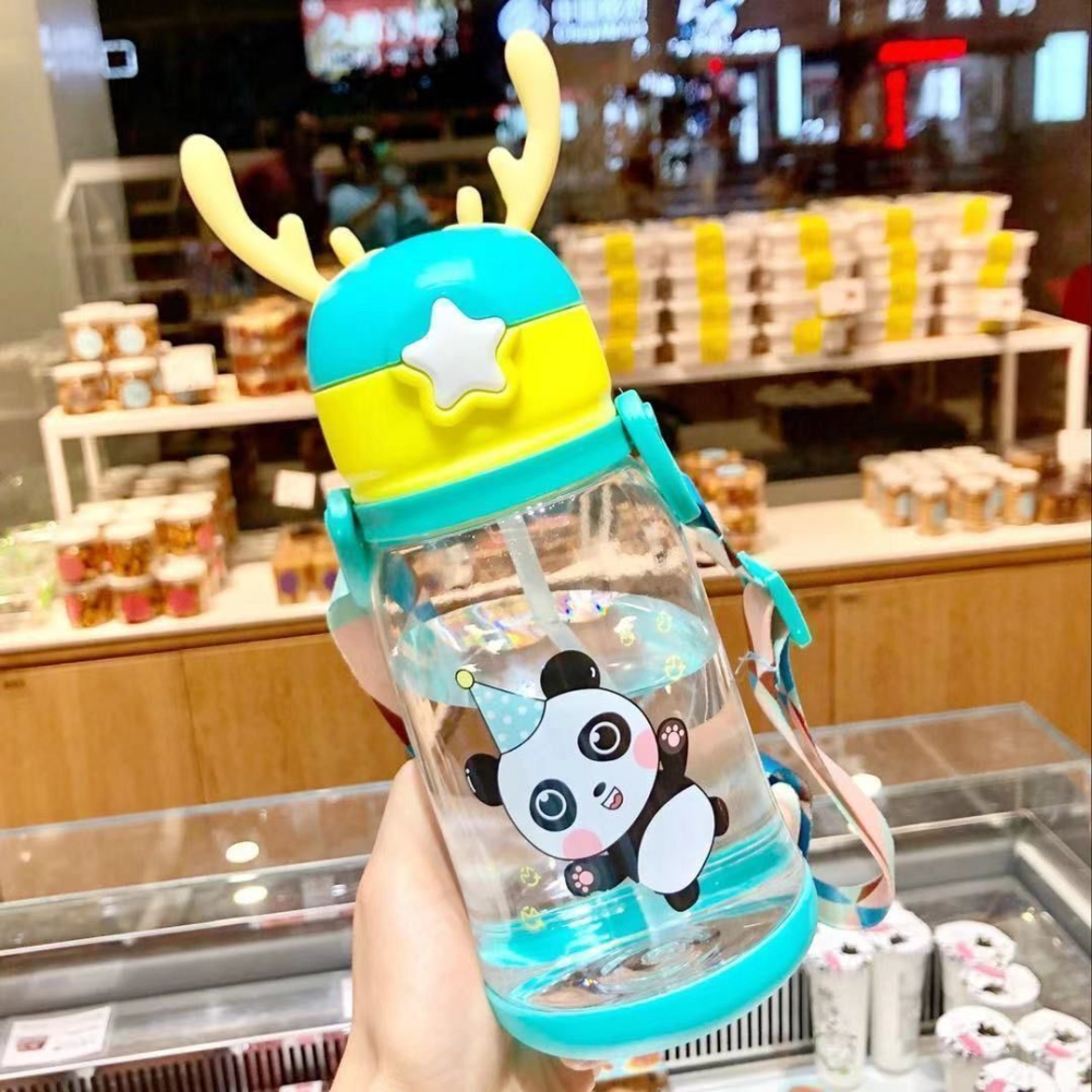 1pc Strap Water Bottle Children Cute Cartoon Crown Straw Cup - Temu