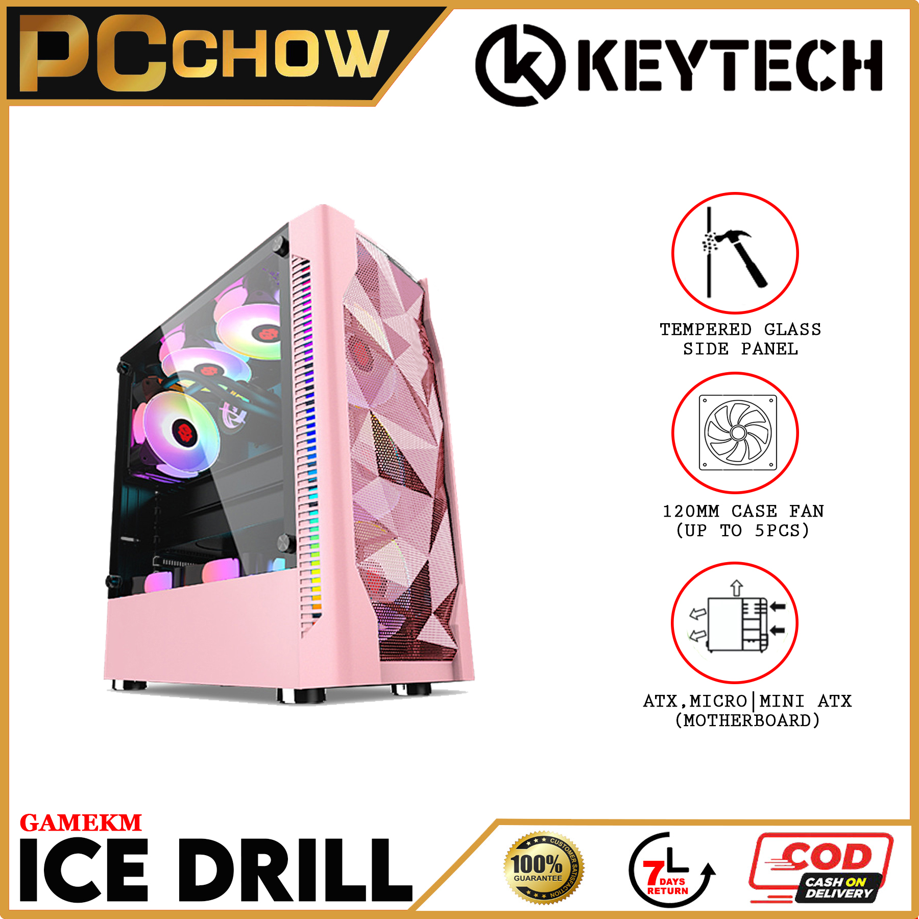Gamekm Ice Drill Mid Tower Gaming Case MESH ; Supports MID, Micro Atx ...