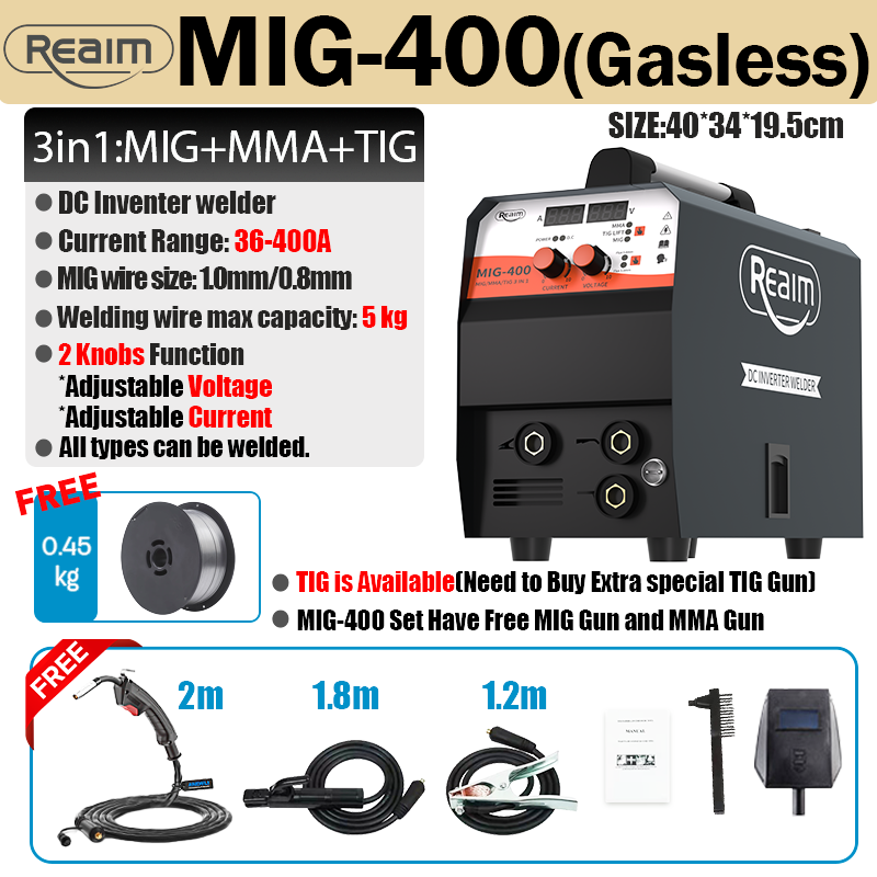 REAIM MIG Gasless Inverter Welding Machine 200A/250A/300A/400A IGBT DC