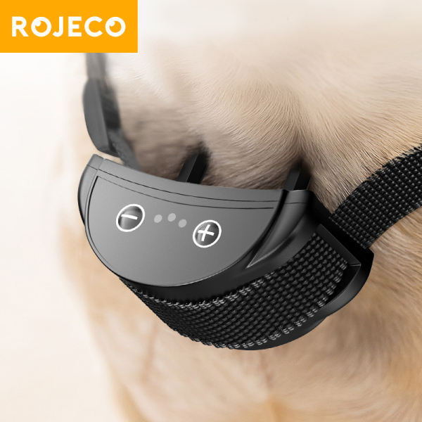 ROJECO Con chó thông minh Chống vỏ cây Cổ áo có thể sạc lại Vòng cổ huấn luyện chó có thể sạc lại Rung điện Con chó chống sủa Kiểm soát dừng lại