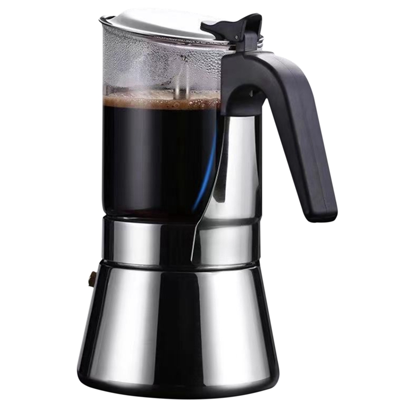 Moka PotEspresso Maker, Glass & Stainless Steel Moka Pot,Stove Top Espresso Shot Maker for