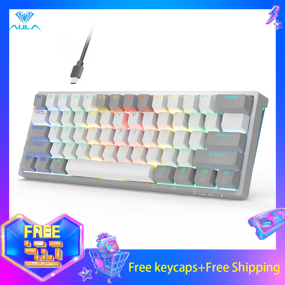 【Free keycaps】AULA F3261 RGB Hotswap Keyboard 61 Keys wired Mechanical ...