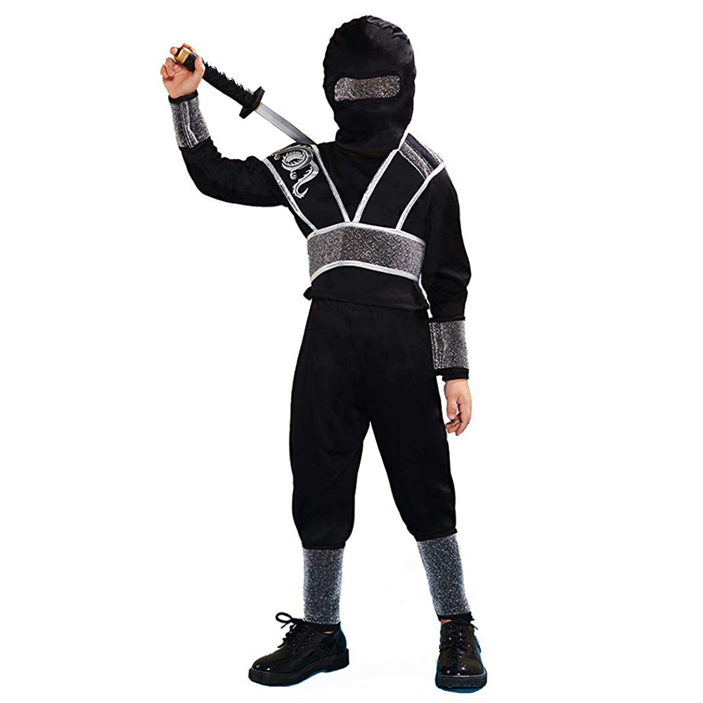 Boy S Ninja Costume Halloween Kids Black Ninja Outfit Dragon Totem Lazada