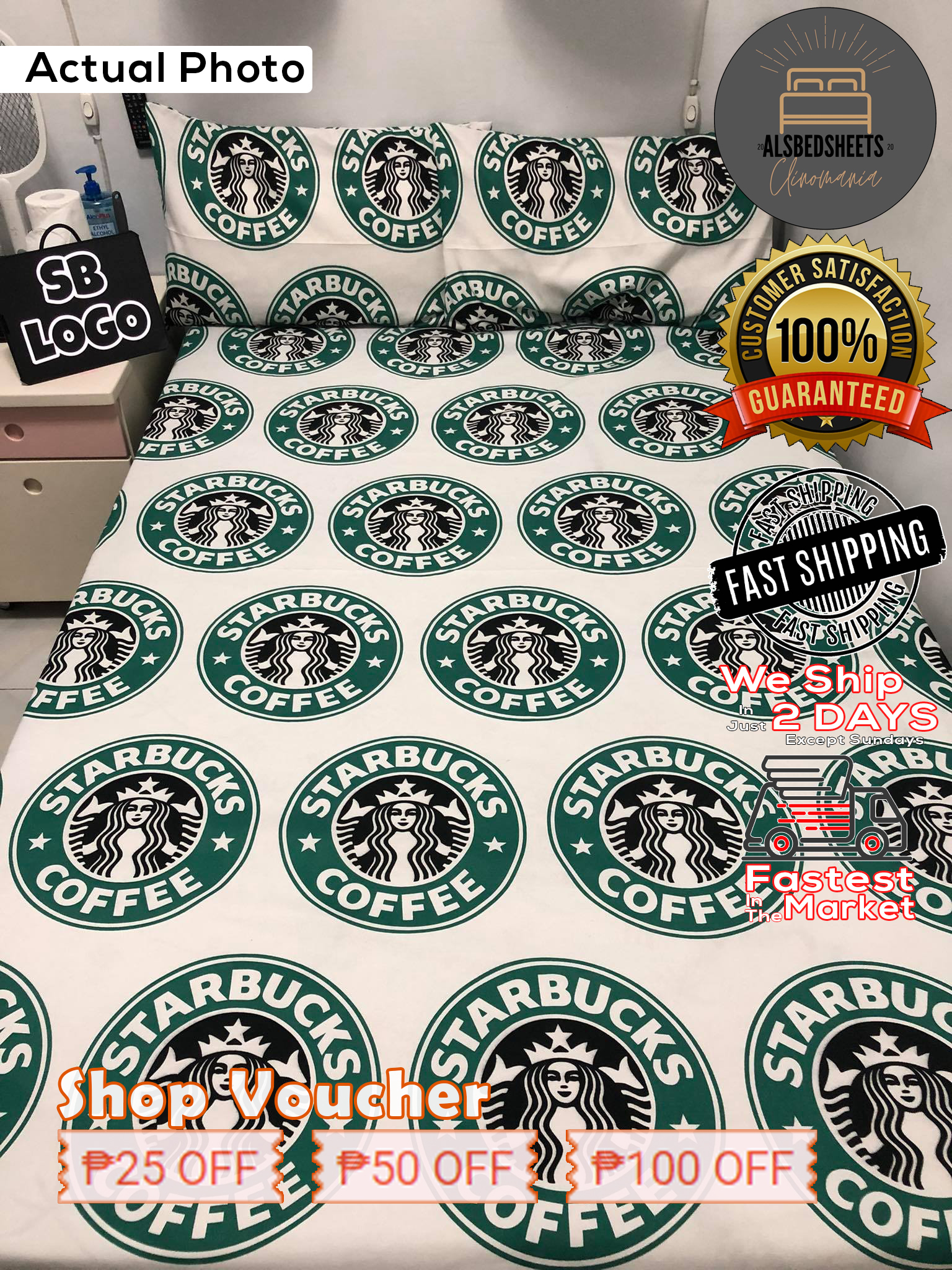 Starbucks Logo Bedsheets 100 Pure Canadian Cotton Bedsheets 3 in 1