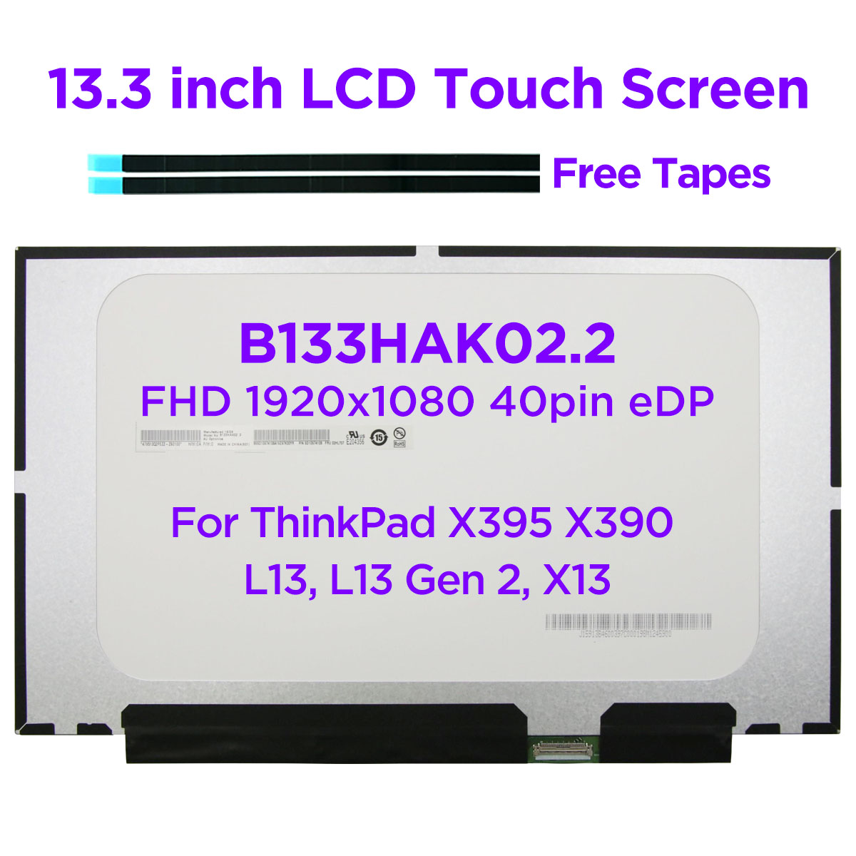 13.3 Laptop LCD Touch Screen B133HAK02.2 R133NWF4 R5 for Lenovo