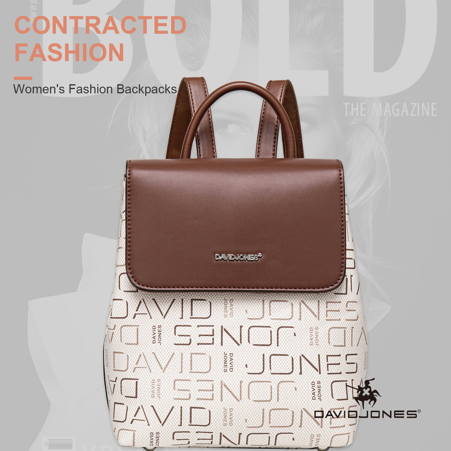 David Jones Paris 2022 Women Fashion Office Lady Travel Bag Everyday Medium  Backpack (Pink)